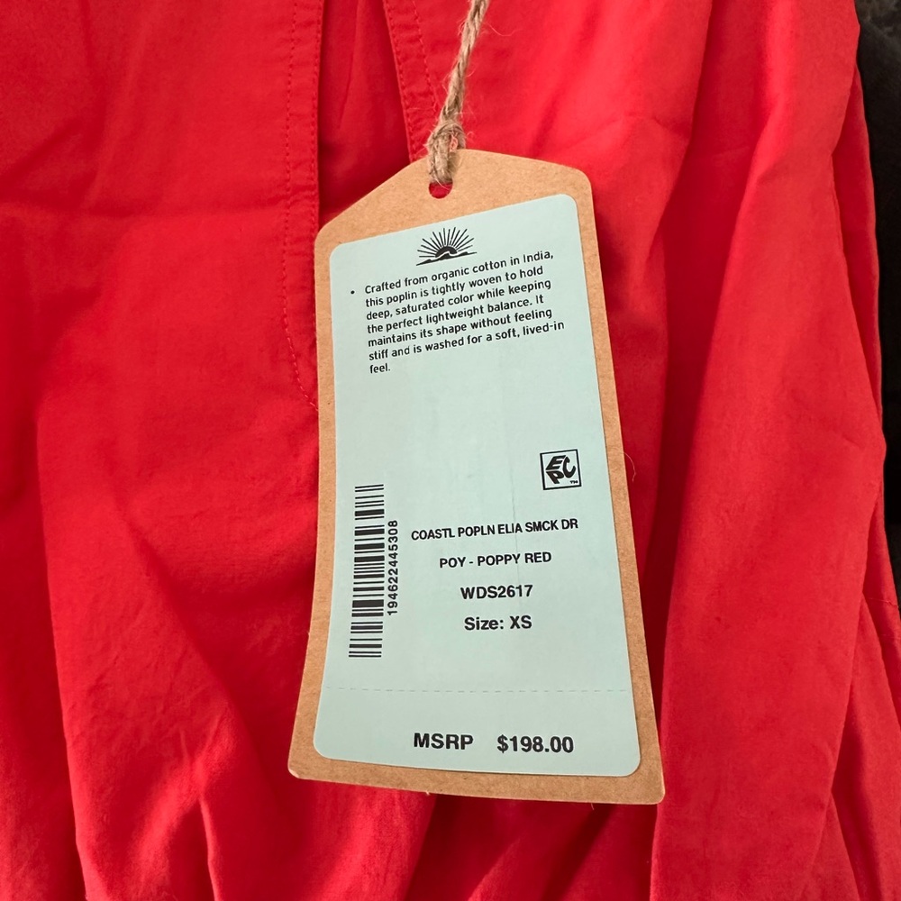 Faherty Womens Coastal Poplin Elia Smocked Dress Poppy Red XS NWT - Picture 7 of 7